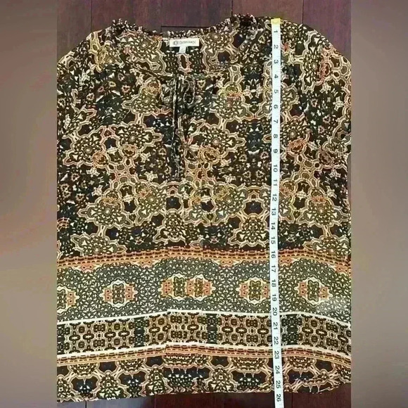 Democracy Women’s Boho Tie Front Tunic Top 3/4 Sleeve Sheer Shirt Blouse Size L - Picture 8 of 8